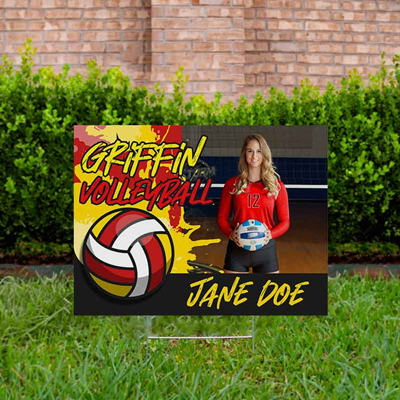 Volleyball Yard Sign Design 4 Red & Yellow