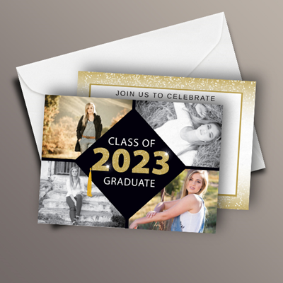 Graduation Invite 7" x 5" - Cap with Glitter Year