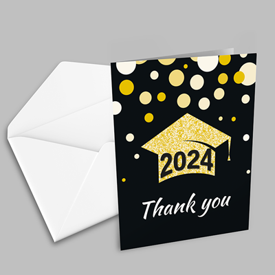 Graduation Thank You Card - 5.5x4.25 - Glitter Cap