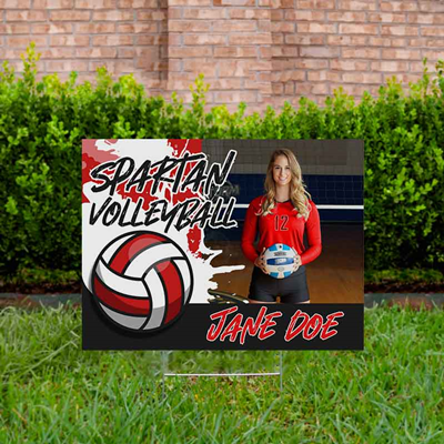 Volleyball Yard Sign Design 4 Red & White